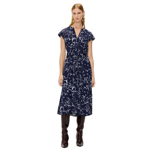 Veronika Maine Navy Blooms Pintuck Midi Dress